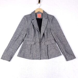ModCloth Herringbone Wool Blend Peplum Blazer M Gray